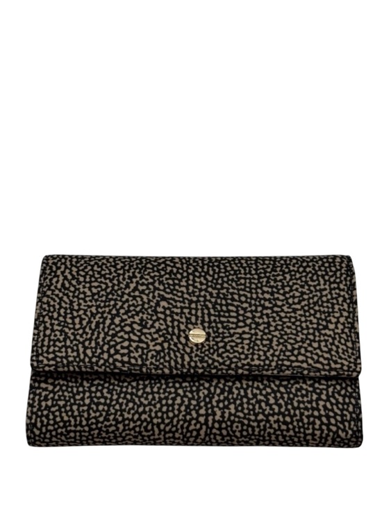 Borbonese Handbags - BORBONESE - BLACK TAN NYLON OP NATURALE NERO MEDIUM SIZED TRIFOLD SNAP WALLET